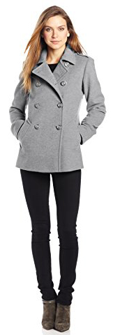 Larry Levine Women's Double Breasted Soft Wool Pea Coat, Grey