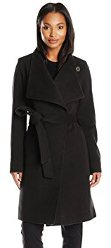 21.Anne Klein Women's Wool Cashmere Wrap Coat with Belt, Black, 10